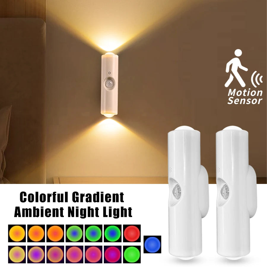 Magnetic Rechargeable LED Night Light RGB Sunset Lamp Wireless Wall Lamp With Motion Sensor For Stair Cabinet Hallway Room Decor