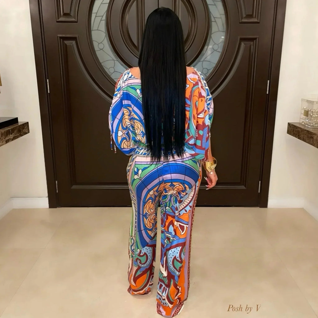 The Best-selling Printed Trouser Suit with A Line Neck and Crop Sleeves