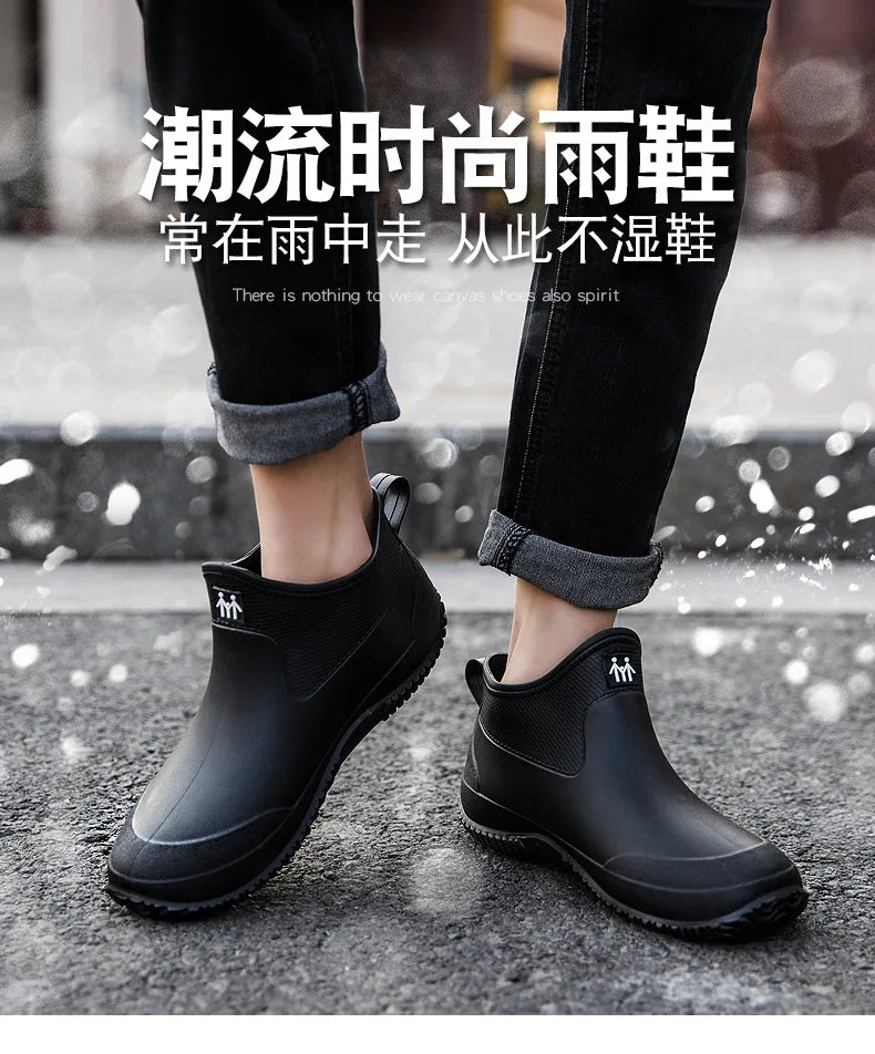 Men's Rain Boots Women's Ankle Water Shoes Non-slip Waterproof Safety Work Shoes Warm Cotton Platform outer wear Couple Lovers