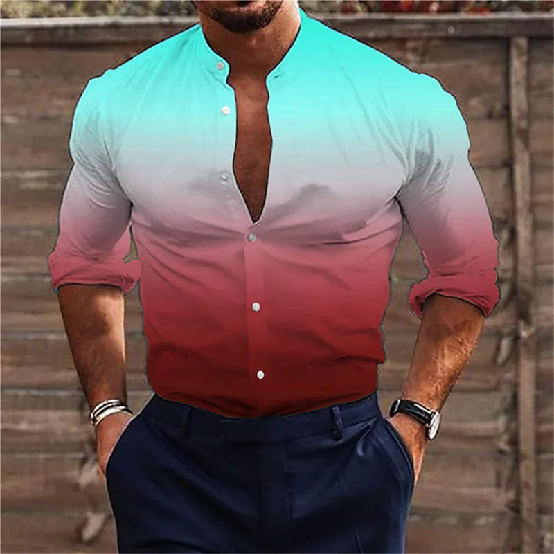 color Graphic of men's shirts lightened white 3D printed long-sleeved button clothing design aristocratic ball business shirt