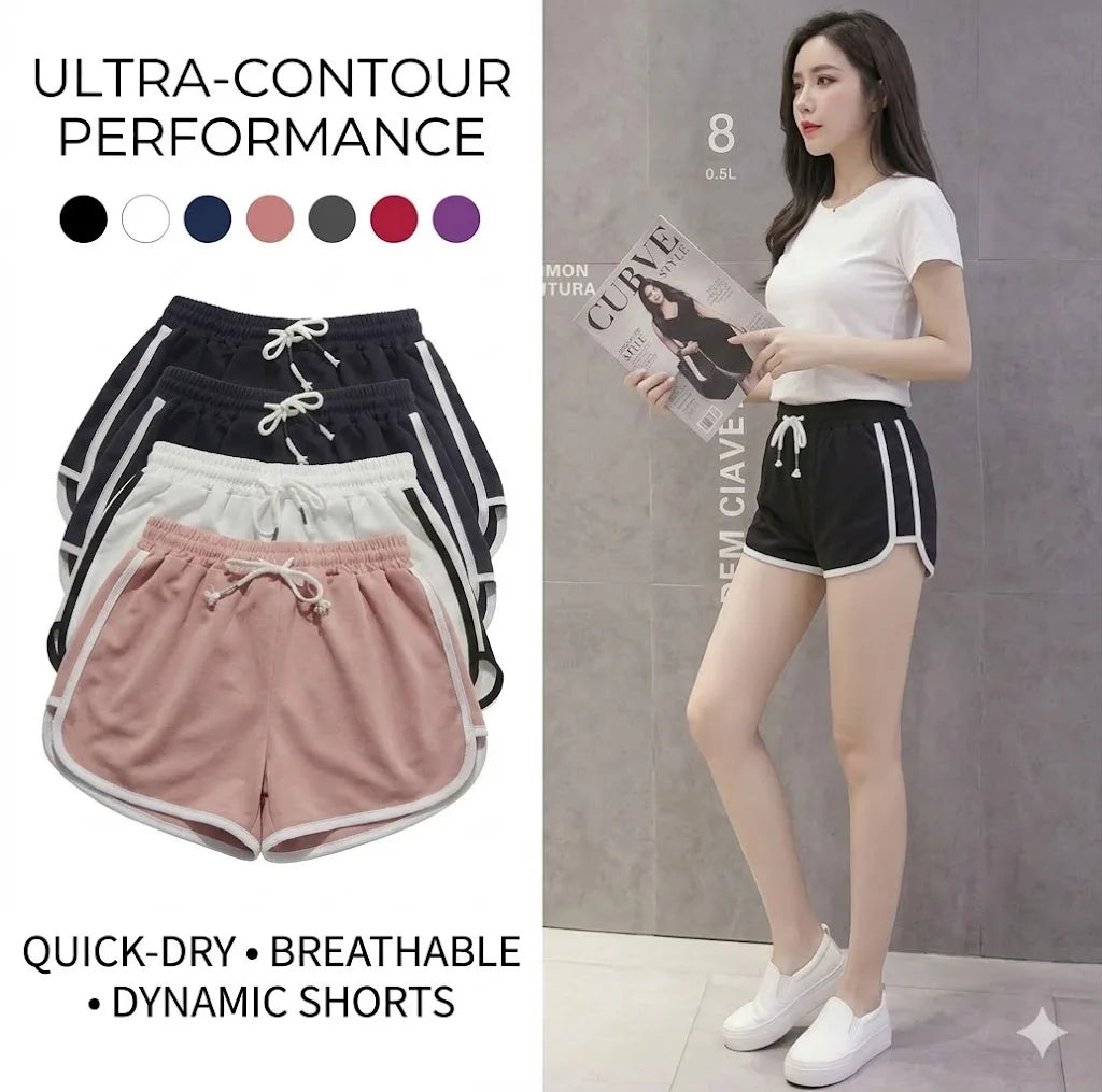 Women's Casual Running Shorts Summer Athletic Sport Shorts Drawstring Elastic Waist Contrast Trim Workout Hot Pants