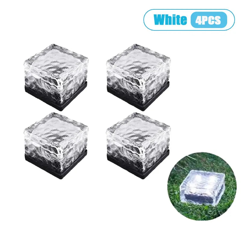 1-4PCS Solar Ice Block Lights Glass Brick Lights Landscape Lights Square Glass Lights Outdoor Street Lights Garden Lights