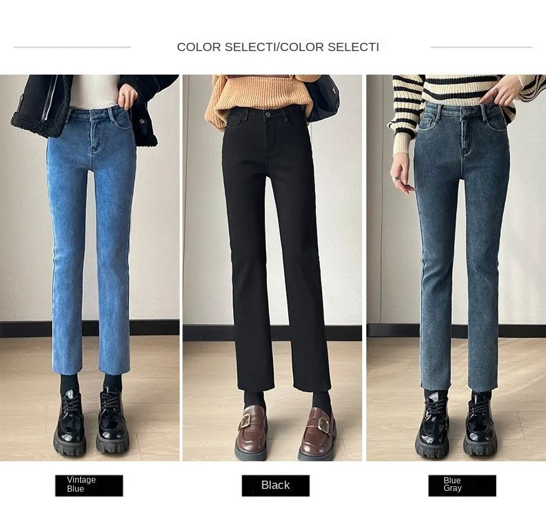 Womens Jeans Fleece Lined Thickened Winter Warm Straight Leg Loose Fit High Waist Slimming Trousers Y2k Clothes Y2k Jeans