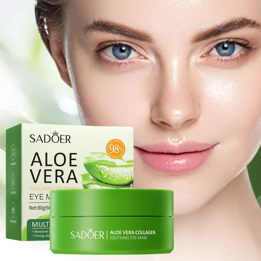 SADOER Aloe Vera Collagen Soothing Eye Mask 60pcs Moisturizing Firming Eye Patches for Puffiness Dark Circles