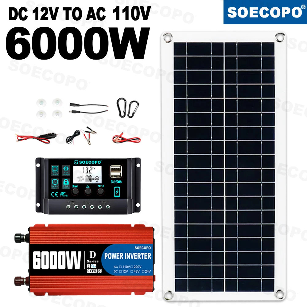 6000W Inverter & Solar System Complete Kit 12V To 110V/220V 100A Controller 300W Panel Off-Grid System for Home/Camping Backup