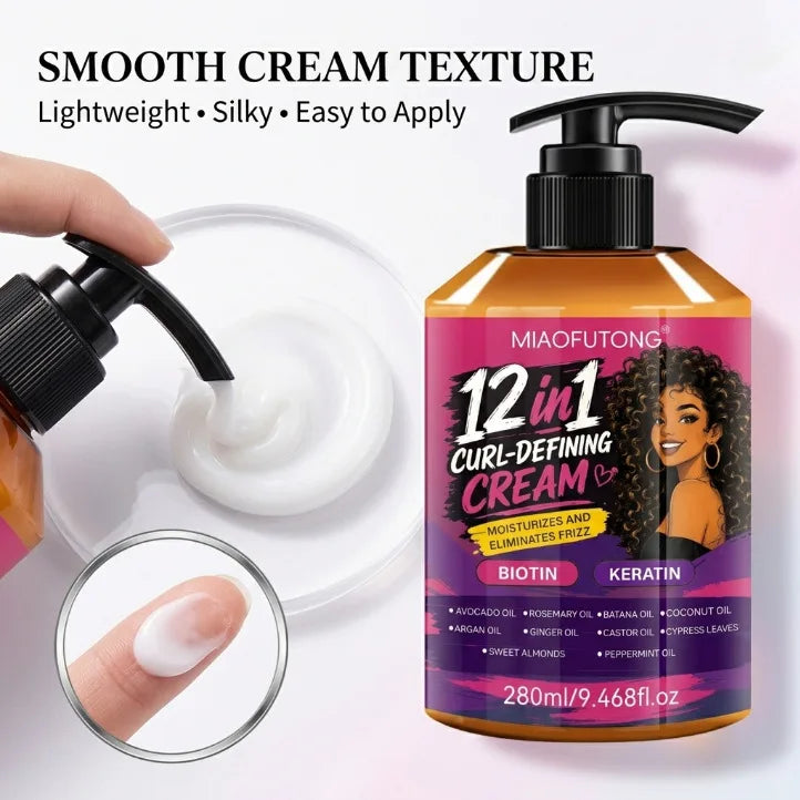 12‑in‑1 Curl Defining Hair Cream 280ml Biotin & Keratin Infused Deep Moisturize Reduce Frizz Define Curls For Natural Curly Hair