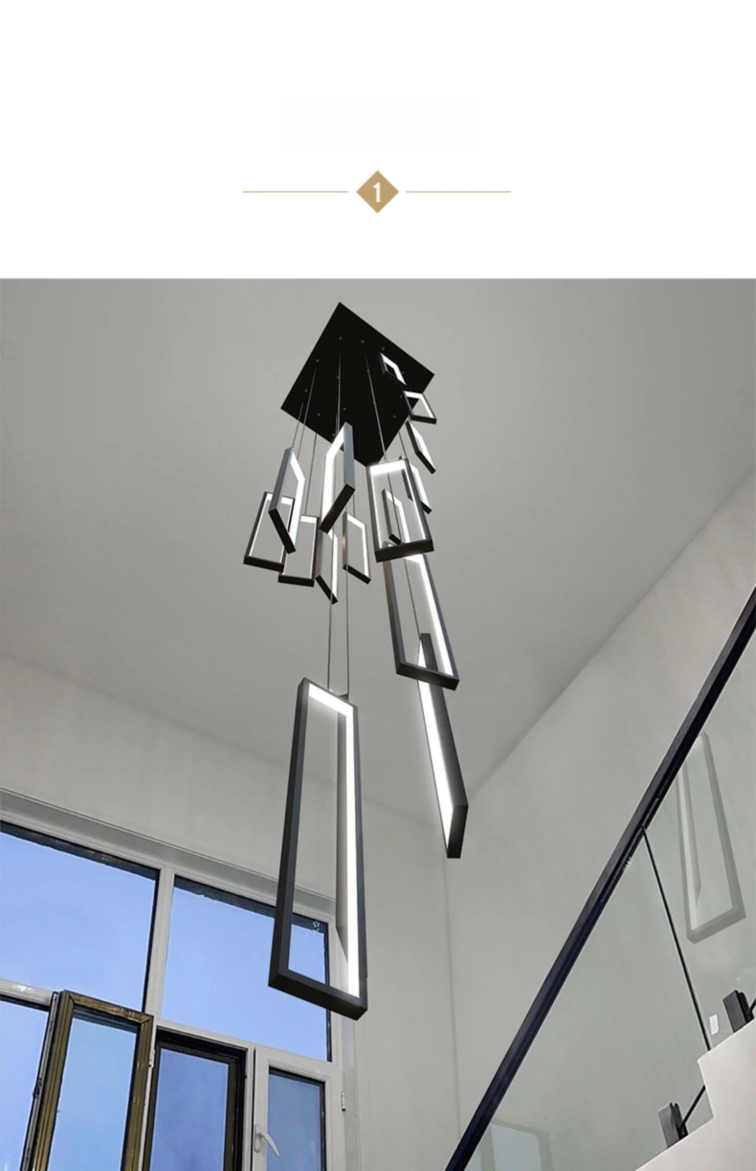 Modern Simple Staircase LED Chandeliers Aluminum Squarer Pendant Lights Loft Villa Duplex Exhibition Hall Decor Lighting Fixture