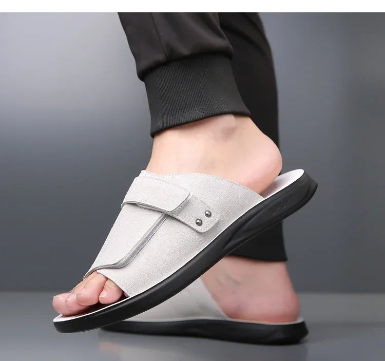 New Men's Slip-On Sandals with Magic Tape Outdoor Anti-Slip Soft Bottom Flat Slippers Versatile Comfortable Summer Shoes-1102
