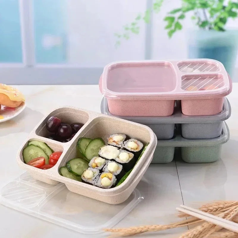1-3pc Straw Lunch Box Portable Bento Box With Compartment Picnic Bento Box Fruit Container Microwave Oven Dinnerware for Student