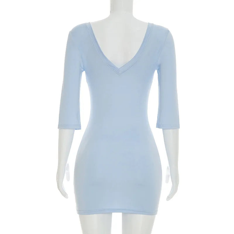 2026 Summer New V-Neck Mini Dresses Women Half Sleeve High Waist Commute Bodycon Dress Clothes Female Slim Short Dresses