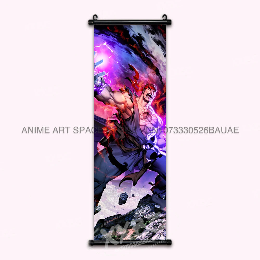 Street Fighter Hanging Painting Fighting Game Wall Artwork Gouken Scrolls Picture Sakura Kasugano Print Canvas Poster Home Decor