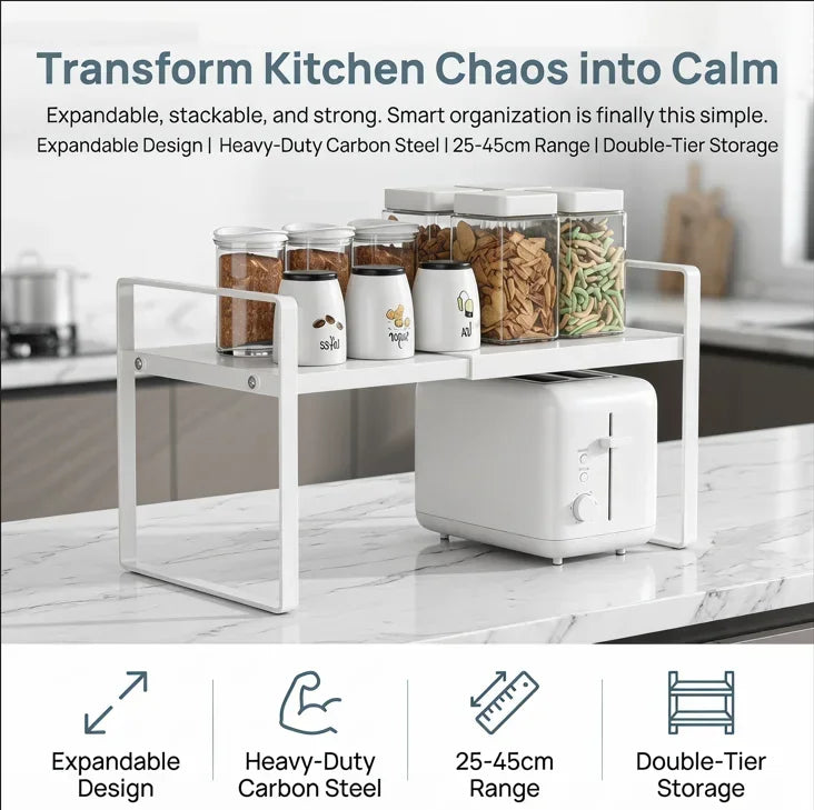 Expandable Kitchen Cabinet Organizer Multi Level Layered Storage Rack for Seasonings Dishes Spices Plates Space Saving Home