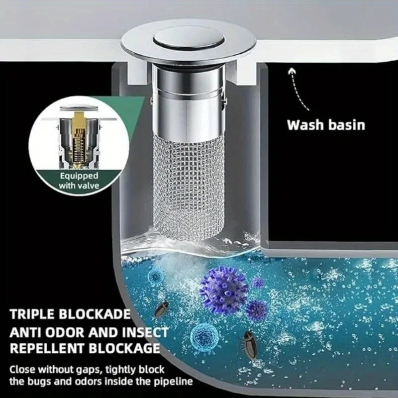 2PCS Stainless Steel Floor Drain Filter Washbasin PlugAnti Odour Pop-up CoreBasin PlugHair CatcherShower Sink Filter For Kitchen