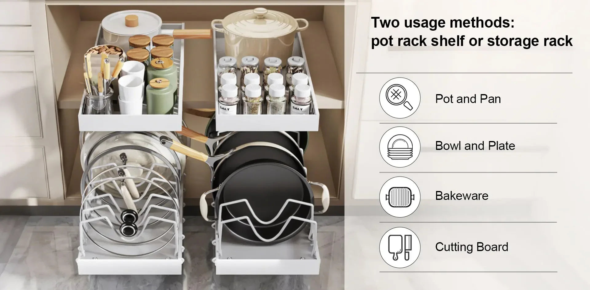 2026 Kitchen Multifunctional Organizer Pull Out for Pots/Pans Sliding Lid Holder Spice Rack & Dish Drying Racks Drawer Organizer
