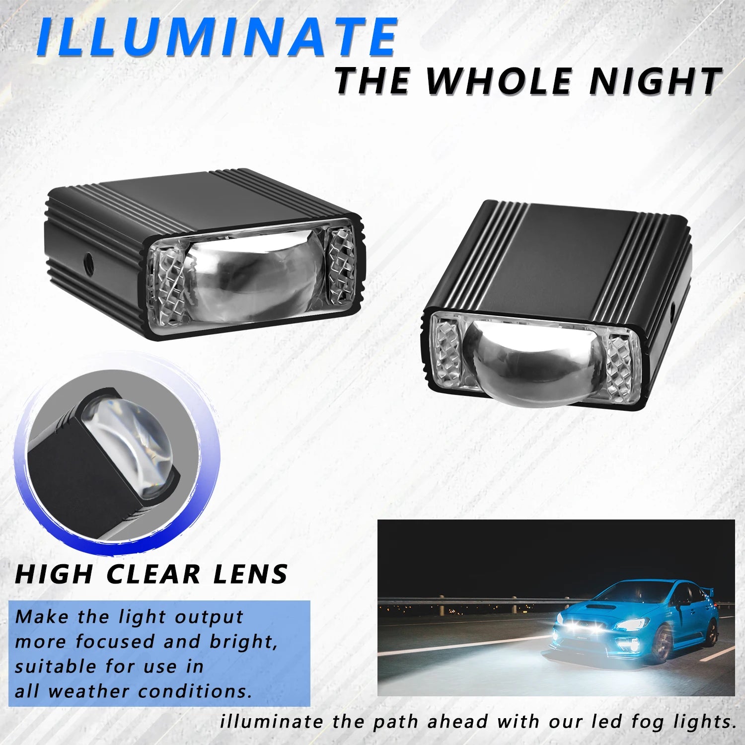 LED Car Grille Spotlight Projector Len Light DRL 120W 12000LM Super Bright Motorcycle Auxiliary Spotlight 6000K/4500K/3000K 12V