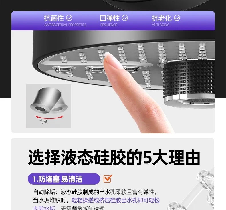 New 5 Modes Large Flow Supercharge Rainfall Shower Head 175mm High Pressure Top Spray Rain Showerhead Set Bathroom Accessories