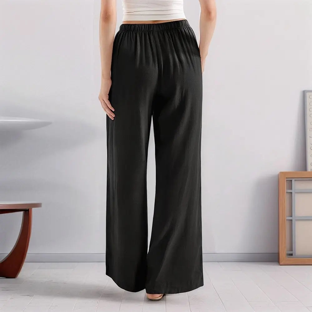 Loose Wide Leg Casual Pants Women's  Korean Linen Office Lady Household Trousers Drawstring Straight Leg Long Pants Femme