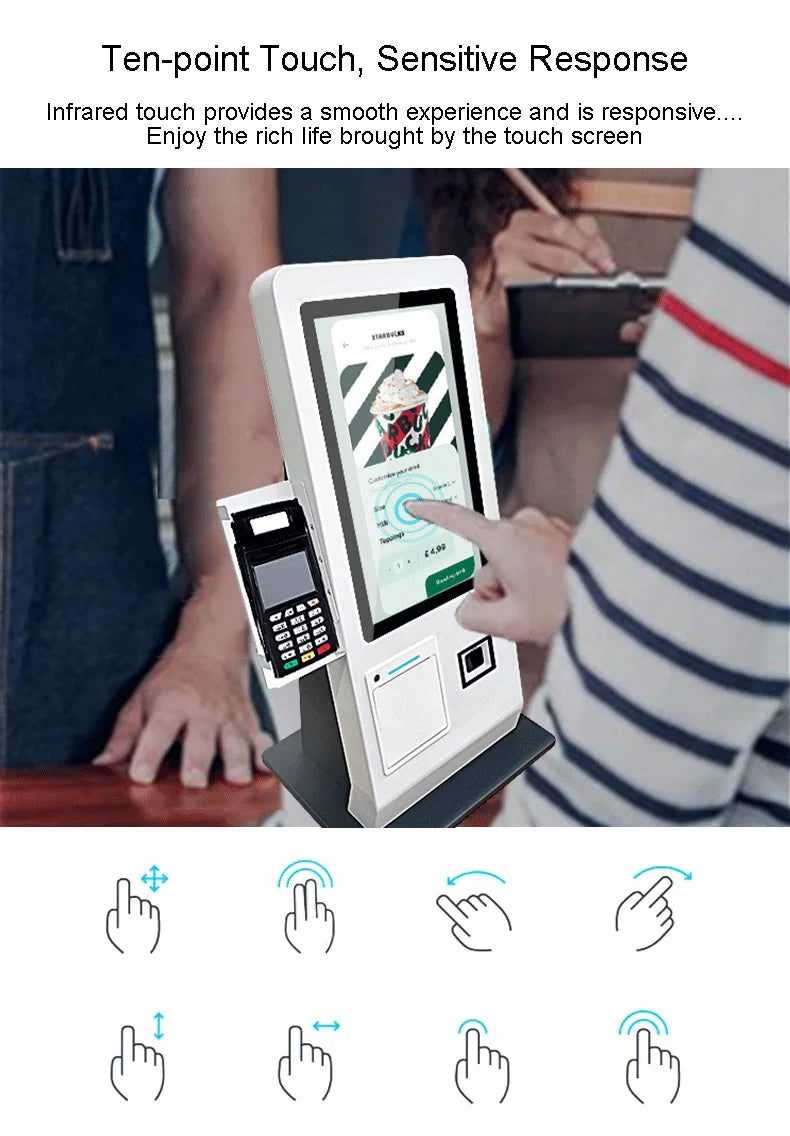 17 19 21.5inch LCD Screen Floor Standing Self Ordering Kiosk Thermal Printer Wall Mounted Bill Payment Kiosk