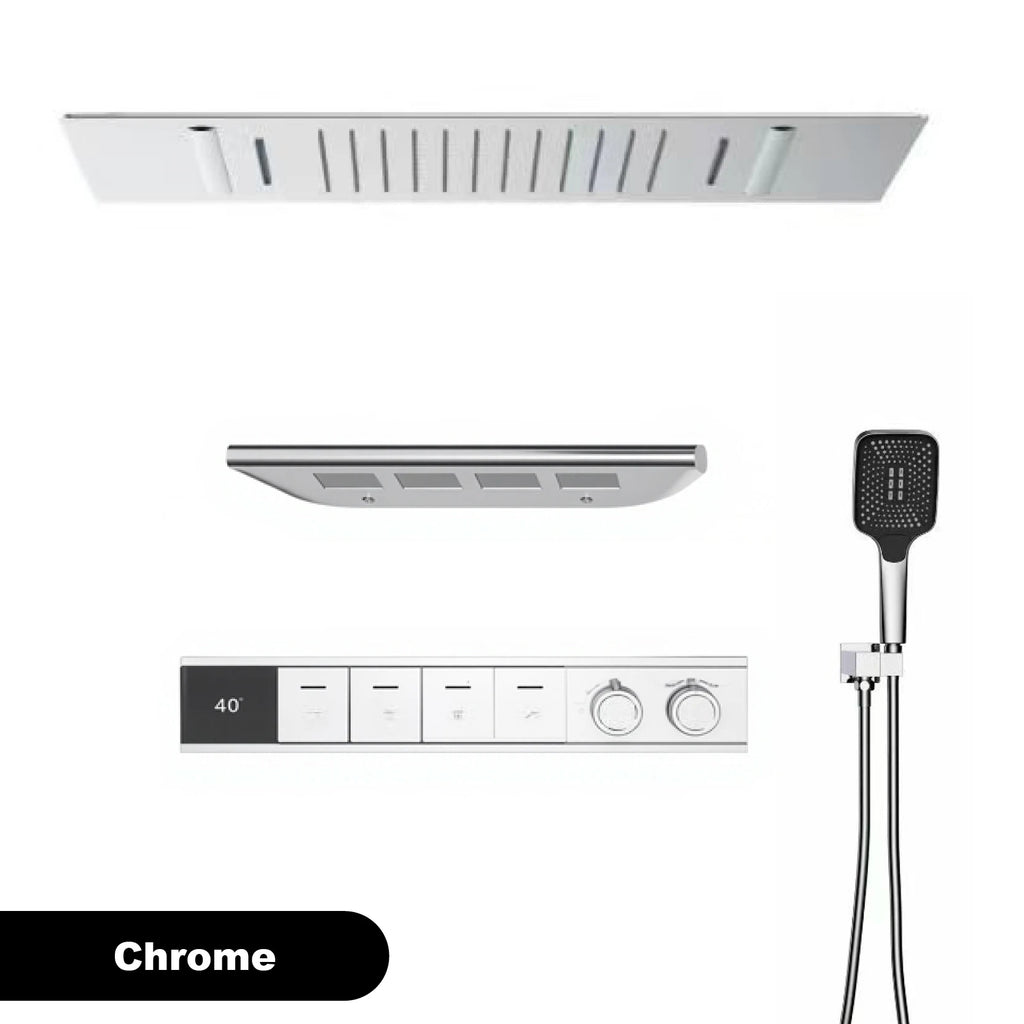 Luxury Bathroom Ceiling Embedded Rain Shower Head LED Digital Display Thermostatic Mixer Hot Cold Water Rainfall Shower System