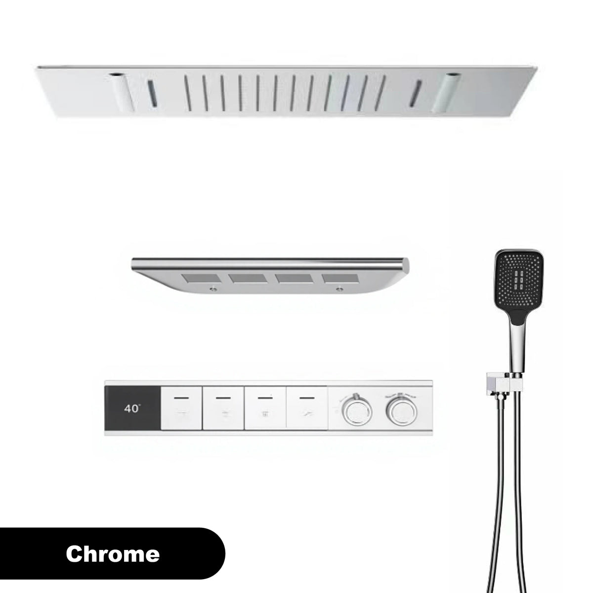 Luxury Bathroom Ceiling Embedded Rain Shower Head LED Digital Display Thermostatic Mixer Hot Cold Water Rainfall Shower System