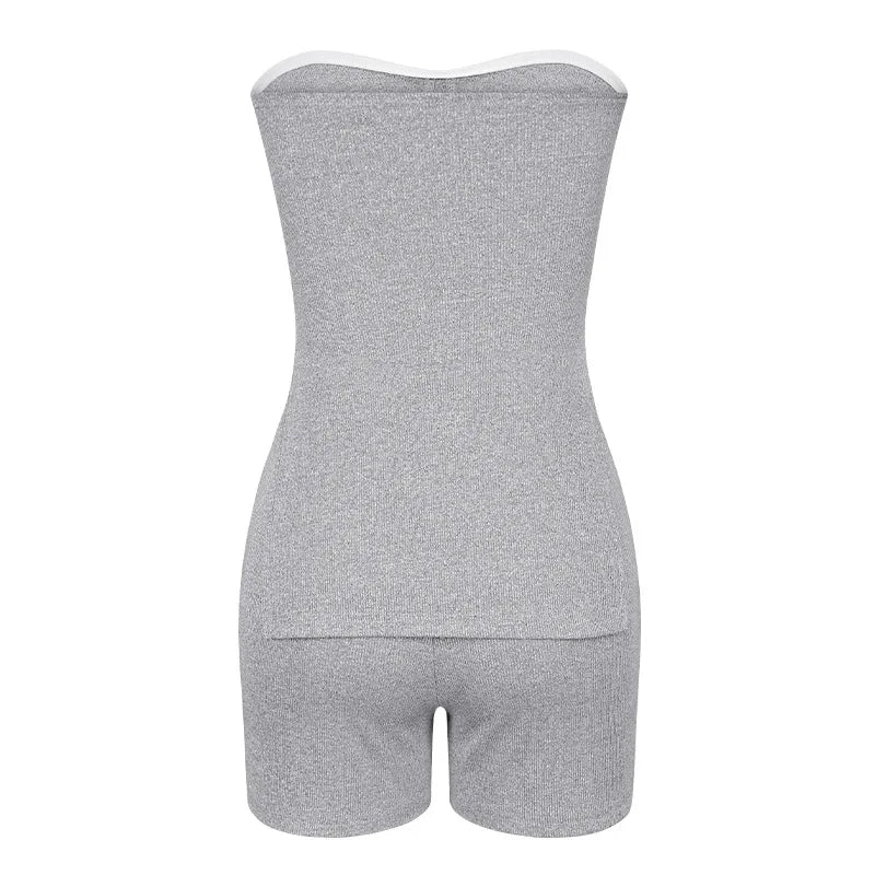 Sexy Solid Slim Suit For Women Fashion Strapless Side Split Top Elastic Waist Package Hip Shorts Two Piece Set 2026 Summer New