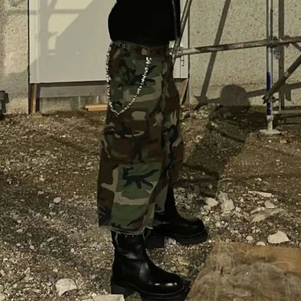 PFNW Men's Summer 2025 New Camouflage Calf-length Cargo Pants Buckle Belt Drawstring Men's And Women's Casual Shorts 28W6060
