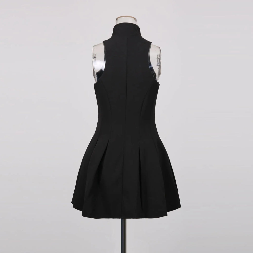 Sexy Pure Desire Vest Short Skirt Women's Dress High Waist No Sleeve round Neck Polyester Fiber Pure Color Autumn New Design
