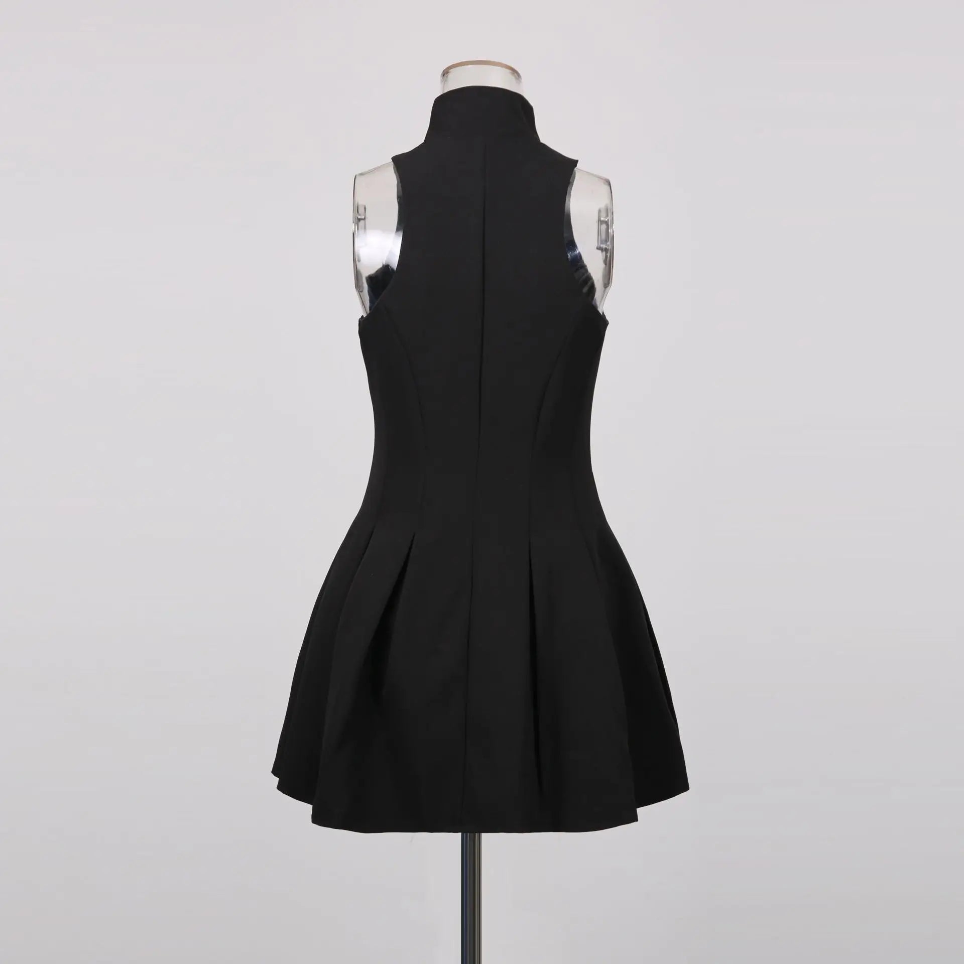 Sexy Pure Desire Vest Short Skirt Women's Dress High Waist No Sleeve round Neck Polyester Fiber Pure Color Autumn New Design