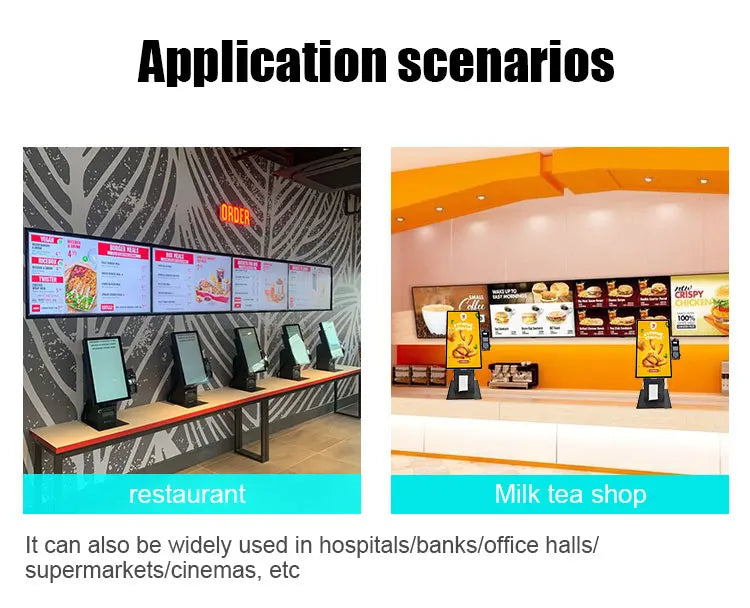 Desktop vertical 15.6 21.5 touchscreen POS end point self checkout kiosk with printer QR code scanner