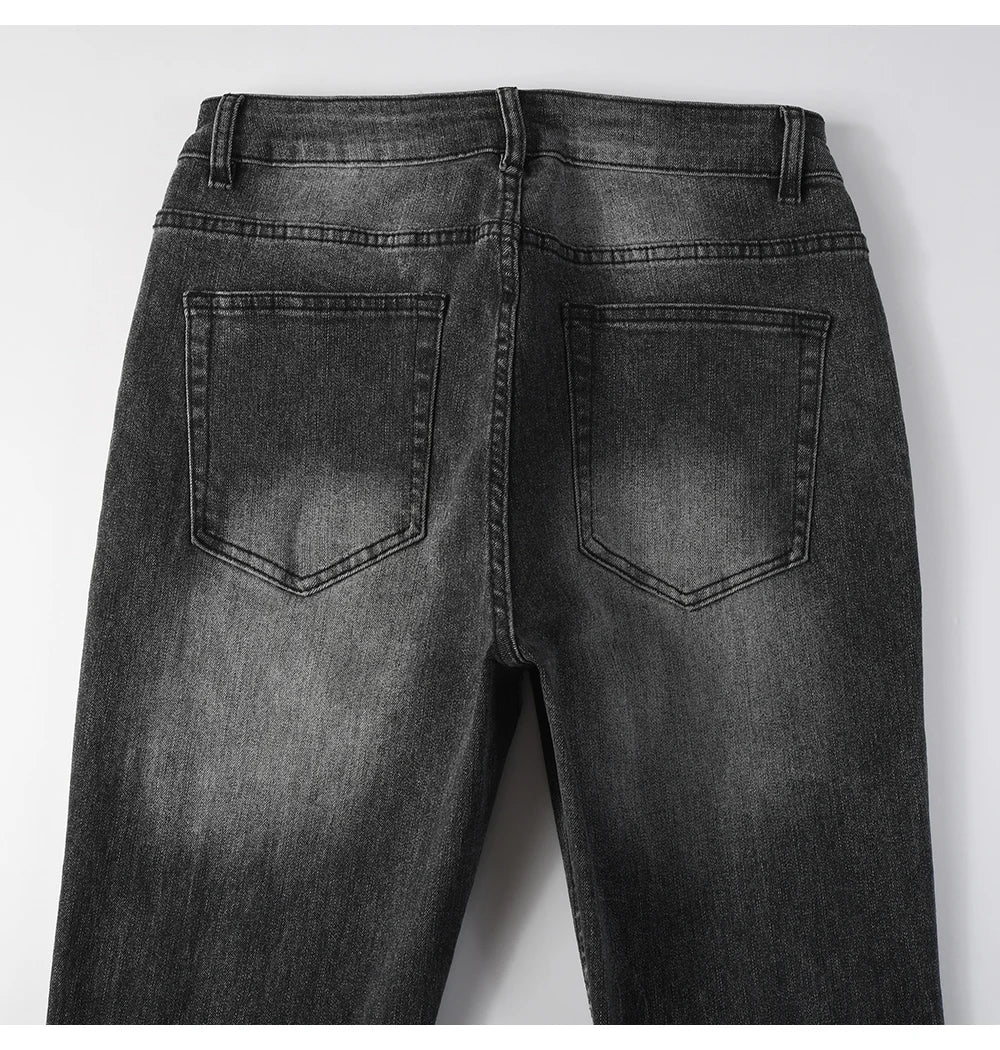 Men's Boot Cut Denim Jeans Gray Black High-Quality Cotton Pants Classic Slim Stretch Flared Trousers