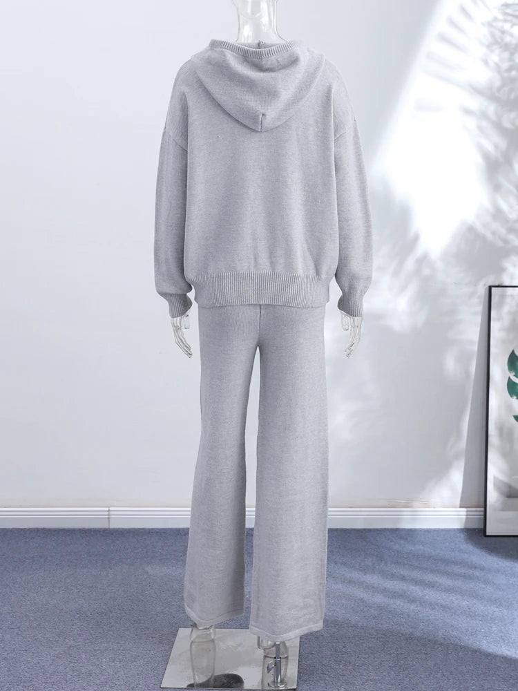 Jacket Tracksuit Two‑piece Set Knit Jacket Clothes Hooded Knit Woman Tracksuit Hooded Knit Coat Pants Trousers Women Clothes