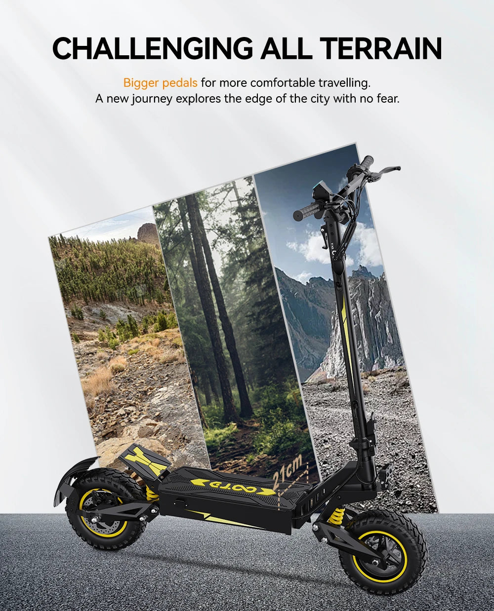 OOTD T10 Adult Foldable Electric Scooter(Yellow), Max 900W Motor & 18Ah Battery, 45-60km Range, 11 Inch All-Terrain