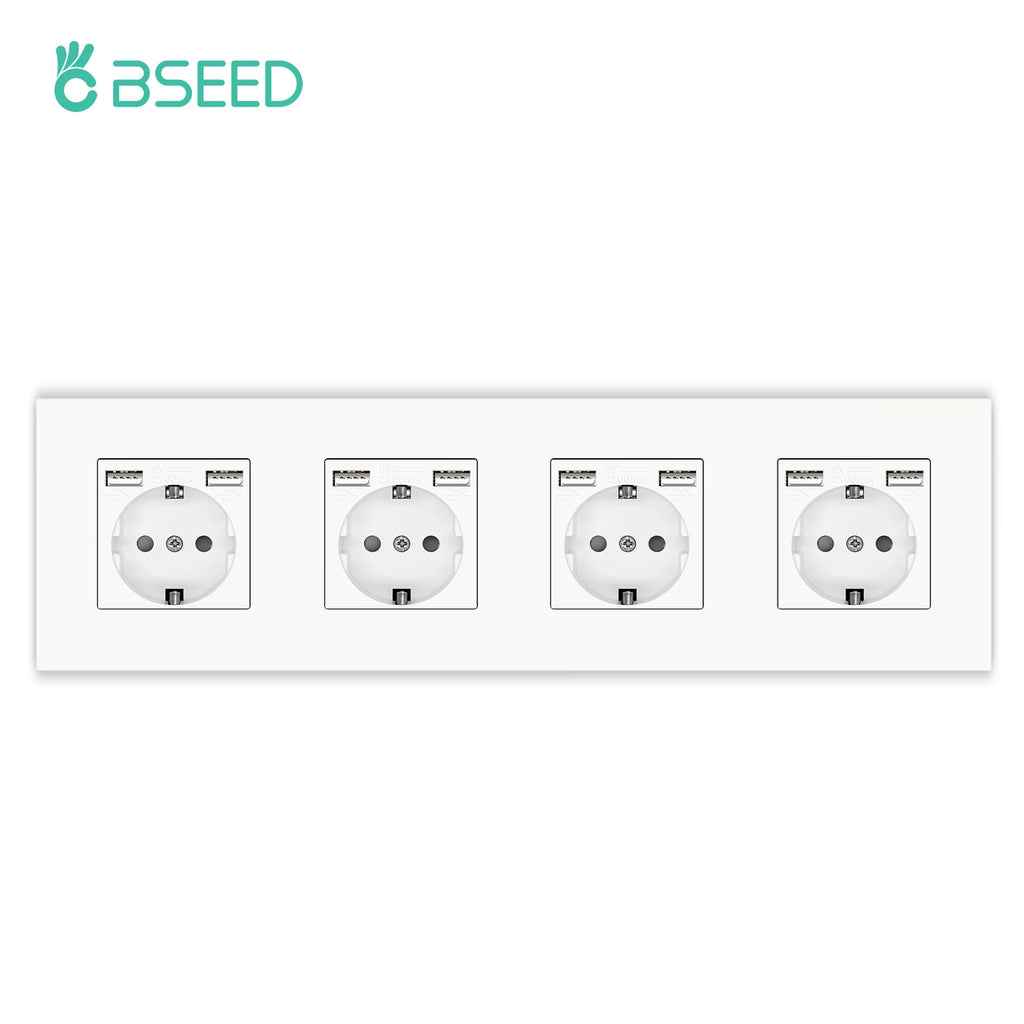 BSEED EU Wall Sockets Type-C USB Power Sockets Double Electric Sockets Triple Outlets Plastic Frame Germany Socket With Dual USB