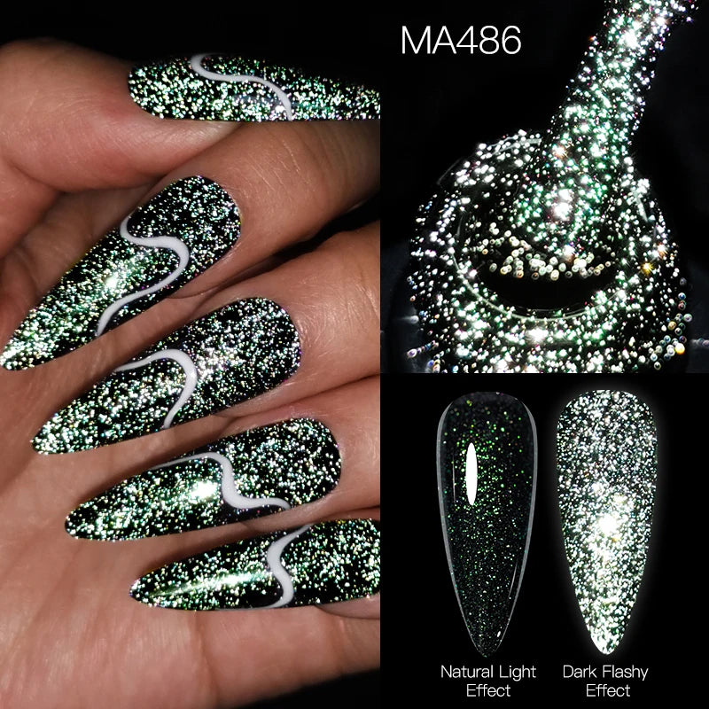 MEET ACROSS 7ml Red Series  Reflective Glitter Gel Nail Polish Autumn And Winter Series Semi Permanent UV DIY Nail Art For Manic