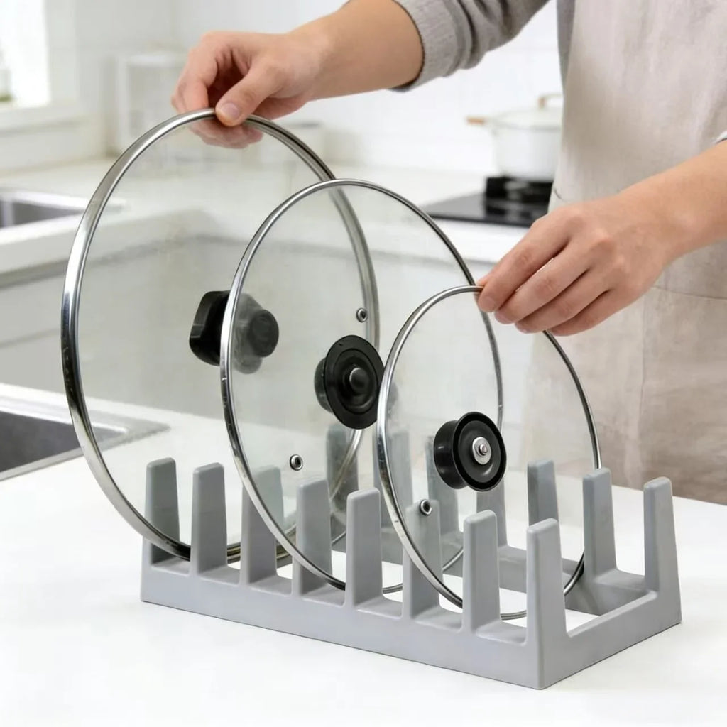 Multifunctional Divided Organizer Rack, Pot Lid Holder, Cutting Board Stand & Desktop Bookshelf for Kitchen & Study