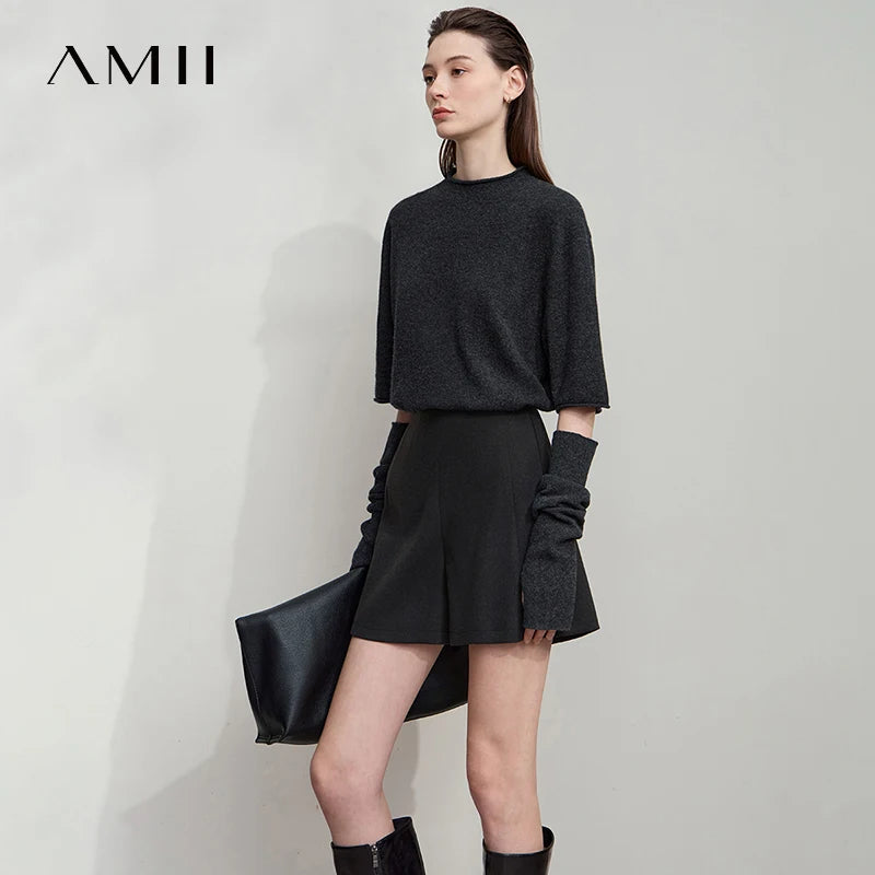 AMII 2025 Autumn Concise for Loose Casual Wide-leg Female pants Elegant Office Lady Simple  Shorts Bottoms 12523083