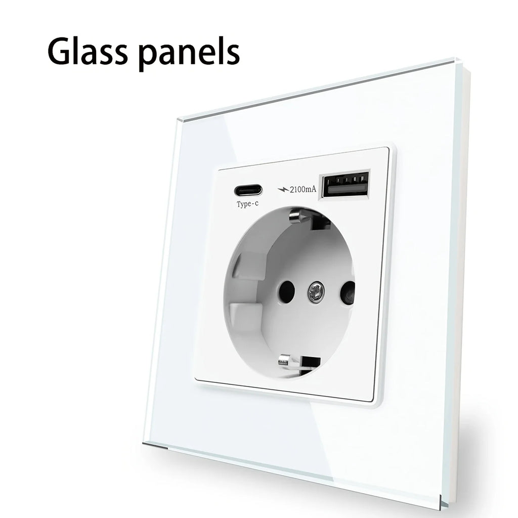 EU Standard Type-C USB Power Socket High-Quality Material Panels 16A Wall Embedded Electric Plug Outlet AC110V-250V Wall Socket