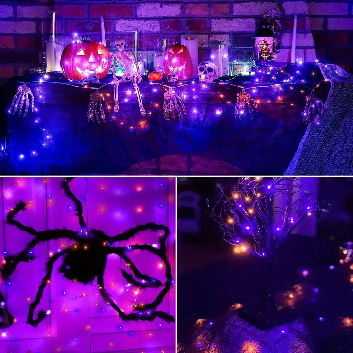 45.93ft 120LED Halloween Purple Orange LED Solar Fairy Lights Outdoor Waterproof Hanging Garden Light Fence Terrace Porch Decor