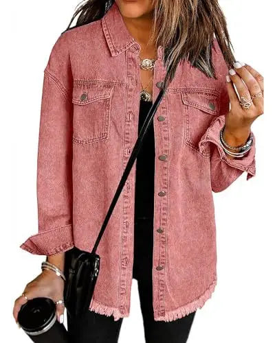 Women's Trendy Washed Denim Jacket New Spring Autumn Trimmed Edges Casual Classic Fit Jeans Jacket for Ladies