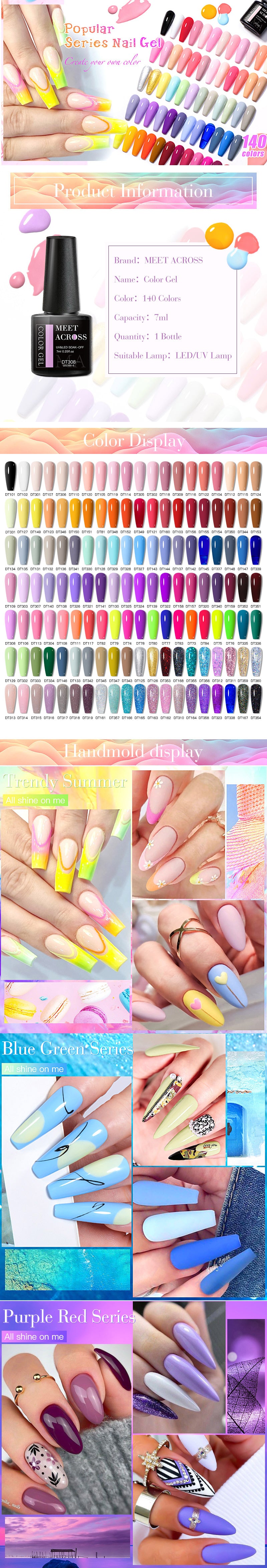 MEET ACROSS 6/8Pcs Set Glitter Gel Nail Polish Autumn Winter Nail Art Varnishes Semi Permanent Soak Off UV Gel Kit Nails Lacquer
