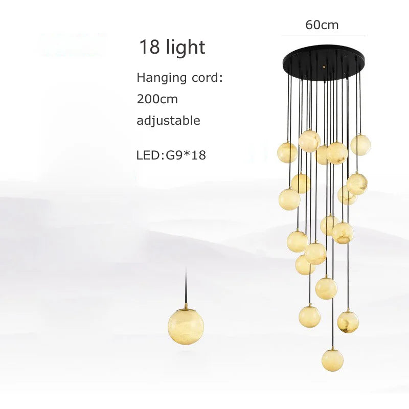 2026 New Modern Staircase Decor Lighting Luxury Marble Chandeliers Duplex Villa Loft Dining Room Hall Living Room Pendant Lights