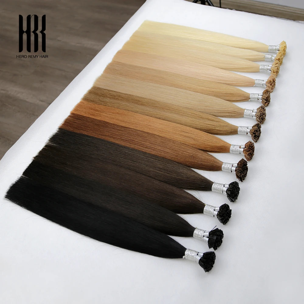 Flat K Tip Hair Extension 100% Remy Human Hair Keratin Fusion Pre Bonded Natural Straight Real Hair Salon Quality 16-22" 1g/s