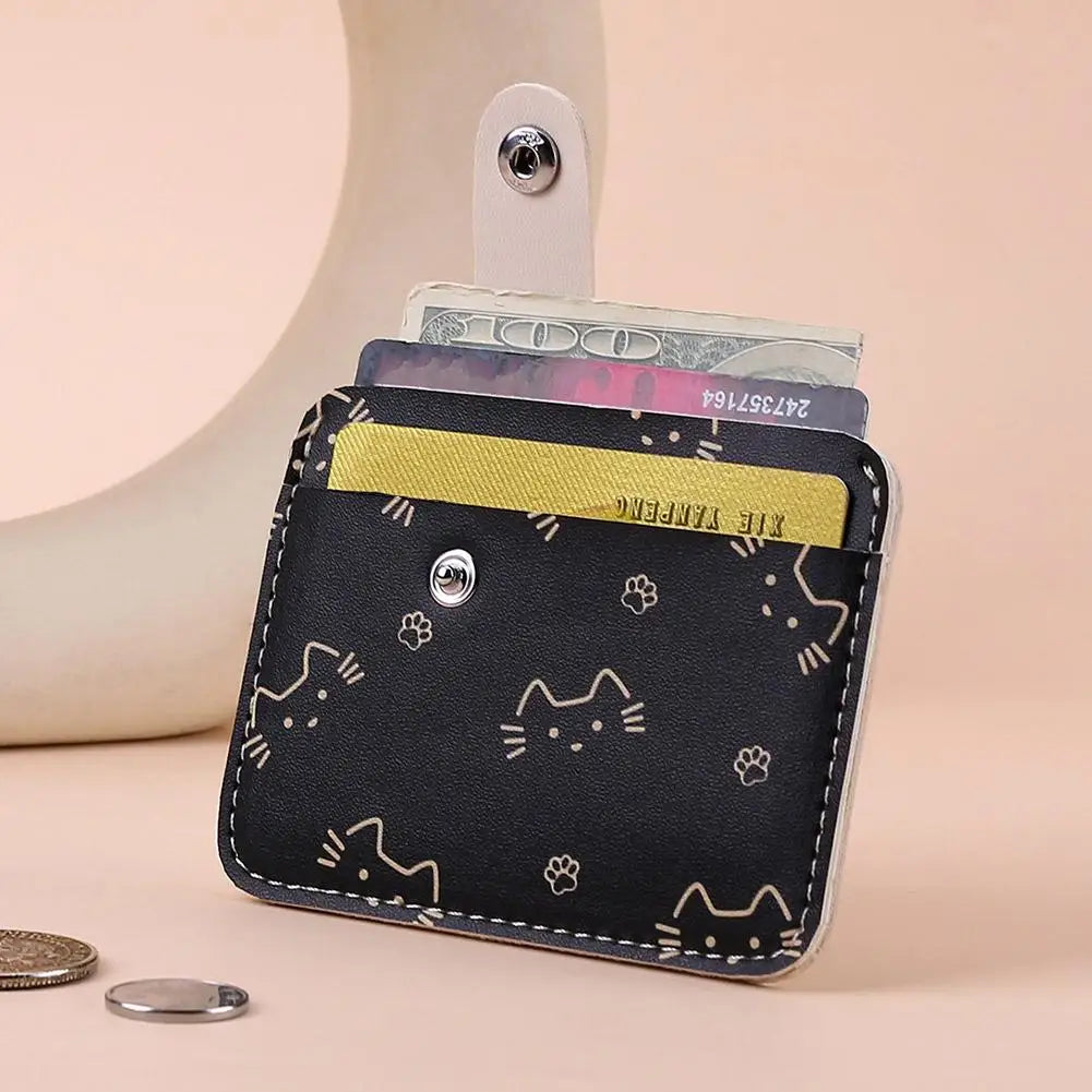 Cute Cat Print Card Holder Wallet for Women Girls Fashion PU Leather Money Bags Mini Slim Coin Purse Portable Daily Gift