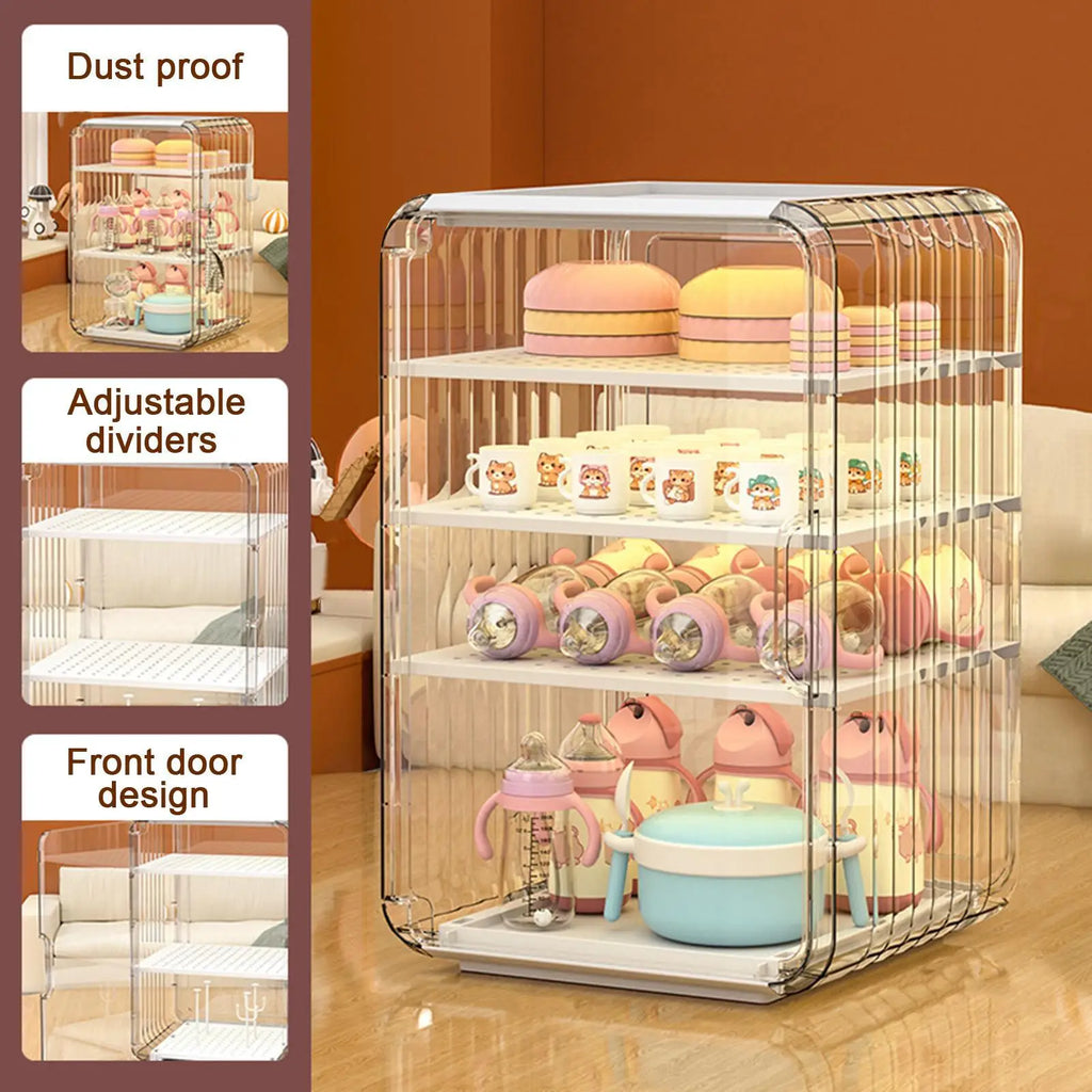 Kids Utensil Organizer Clear Adjustable Storage Rack for Baby Bottles Cups Plates Kitchen Countertop Fridge Dining Cabinet
