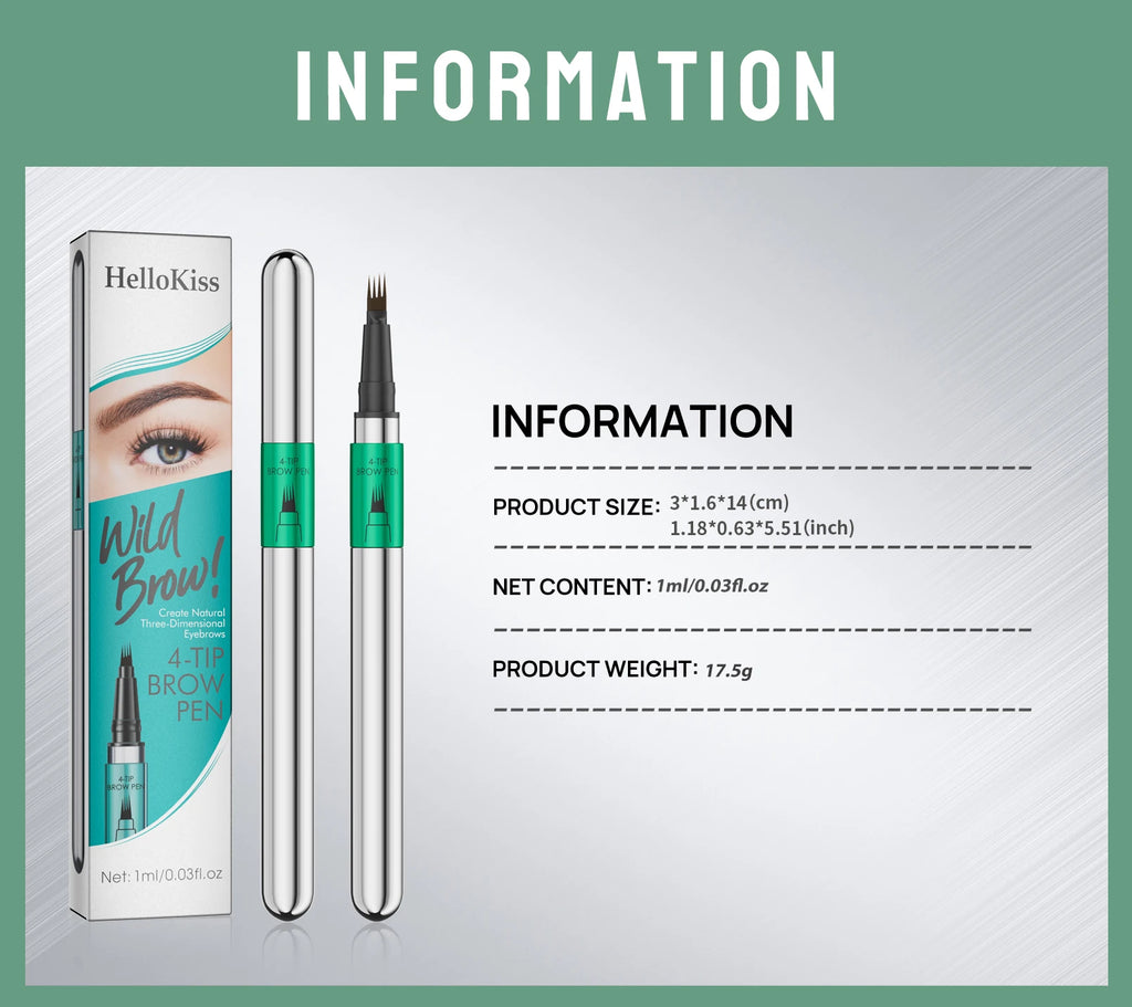 Hellokiss Waterproof Eyebrow Pen, Microblading Eyebrow Pencil With 4 Split Head, Natural Looking Brows Makeup ( 5 Colors)