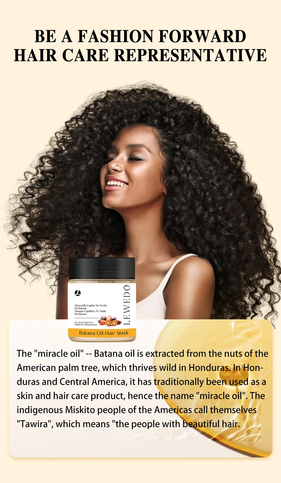 Batana Hair Oil 120g Pure Organic Hair Mask Batana Conditioner No-Rinse Repairs Split Ends Breakage Nourish Hair Root Hair Care