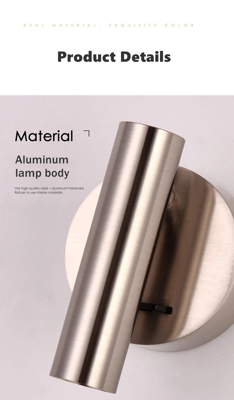 LED Wall Lamps with Switch Rotatable Adjust Aluminum 3W Spotlight Bedside Reading Light Hotel Bedroom RV Sconce Light Fixture