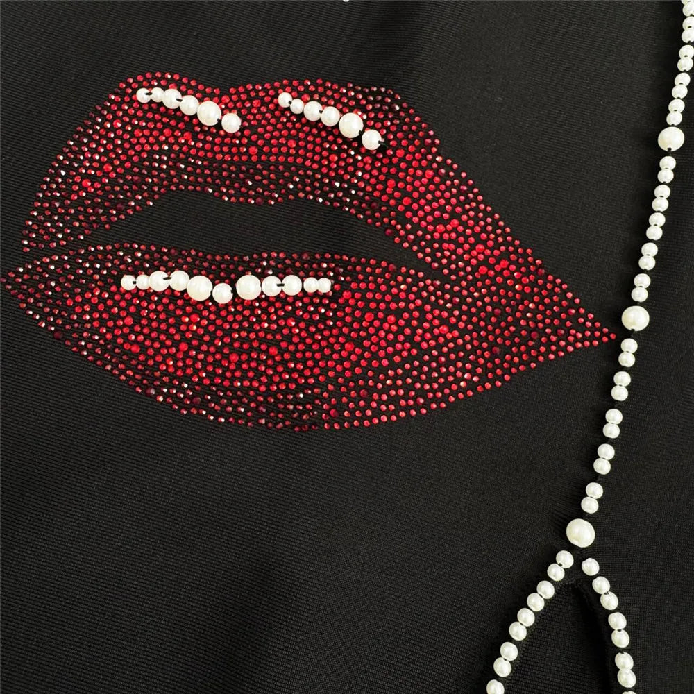 Women Fashion Pearl Bandage Dress Sexy Beading Sleeveless Clothes Celebrity Party Elegant Dresses