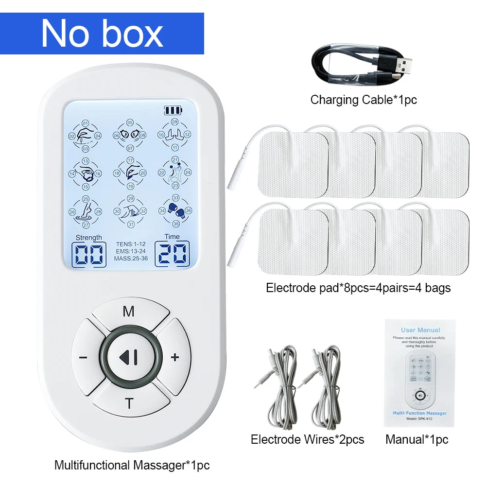 Professional 36 Modes TENS Pulse Rechargeable Machine EMS Muscle Stimulator Back Waist Body Massage Relax Electrostimulator Use