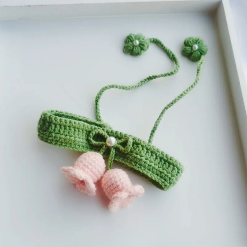 Small Pet Collar Knitted Double-Layer Cherry Cat Necklace Elastic Soft Dog Bibs Pet Scarf Cute Pet Accessories
